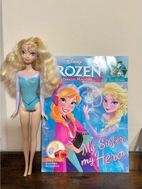 DISNEY Classic Queen Frozen ELSA OF ARENDELLE Sparkle Toy Doll 12" Plus Magazine